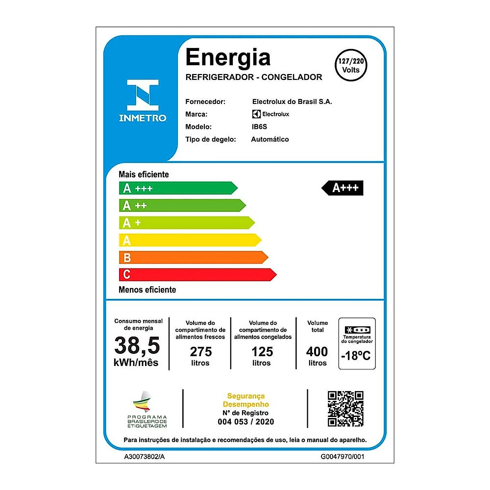 Geladeira Electrolux Frost Free Inverter 400L Efficient Rapid Freeze Inverse IB6S Inox Look - Bivolt