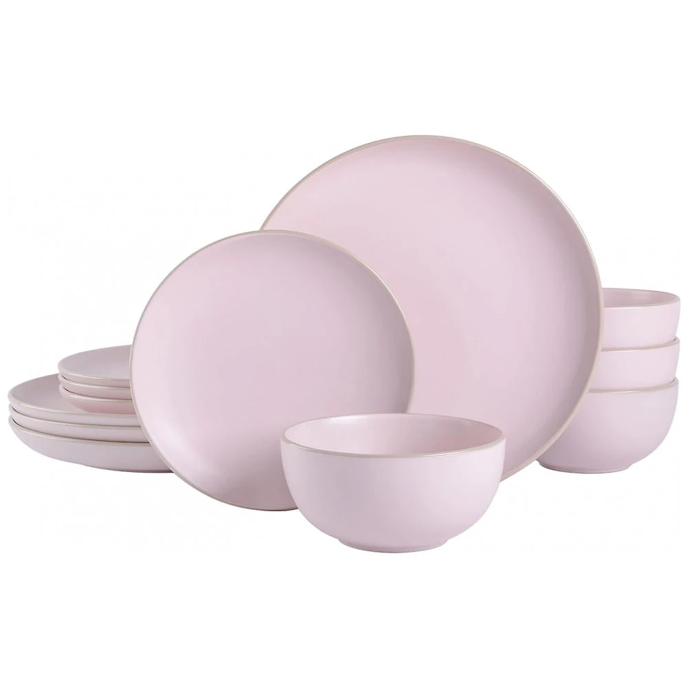 Aparelho de Jantar com 12 Peças em Cerâmica Serve 4 Pessoas, Gibson Home Rockaway, Rosa