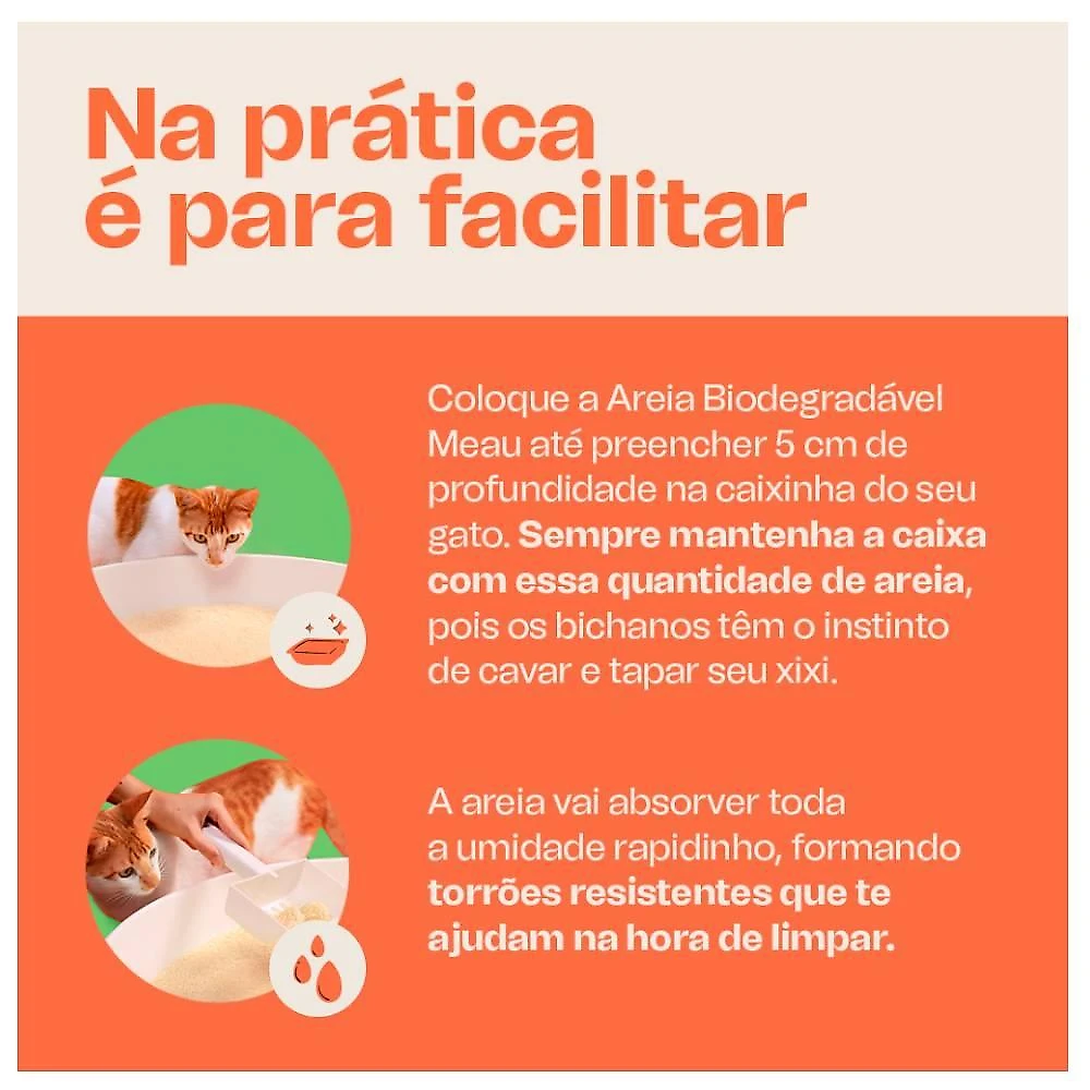 Areia Higiênica Meau Biodegradável Grãos Médios para Gatos - 8 Kg