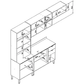 Armário de Cozinha Completa Bartira Joy com 11 Portas, 2 Gavetas, 5 Prateleiras e Nicho para Micro-ondas - 244,5cm de largura Branco/Damasco