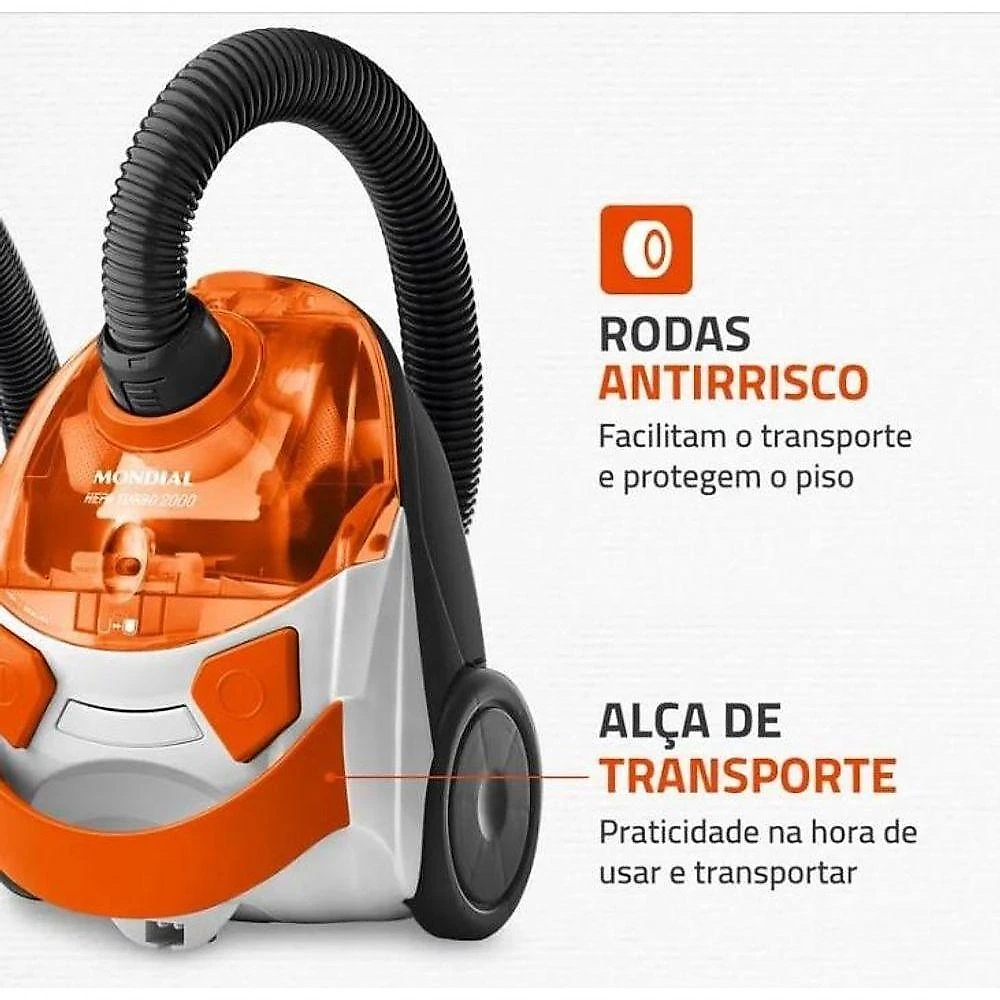 Aspirador de Pó Trenó Mondial Turbo Hepa AP-15 1500W 0,7L Laranja e Branco 110V