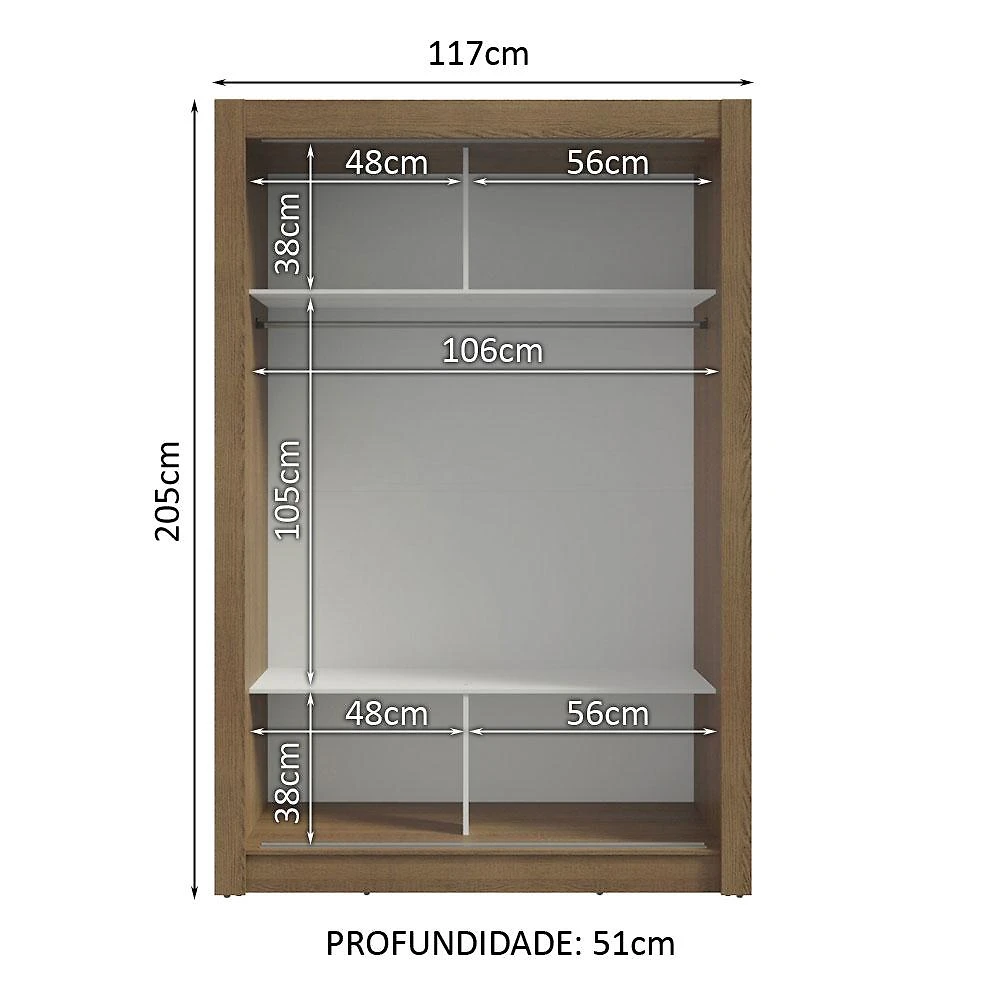 Miniatura Guarda-Roupa Solteiro Madesa Denver 2 Portas de Correr Rustic