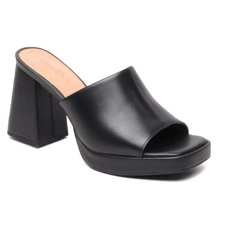 Tamanco Usaflex Salto Bloco Feminino - Preto - PRETO