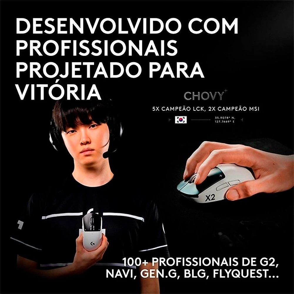 Mouse Gamer Sem Fio Logitech G PRO X2 SUPERSTRIKE LIGHTSPEED, 61 g, Cliques Táteis Personalizáveis, USB-C, Preto e Branco - 910-007775