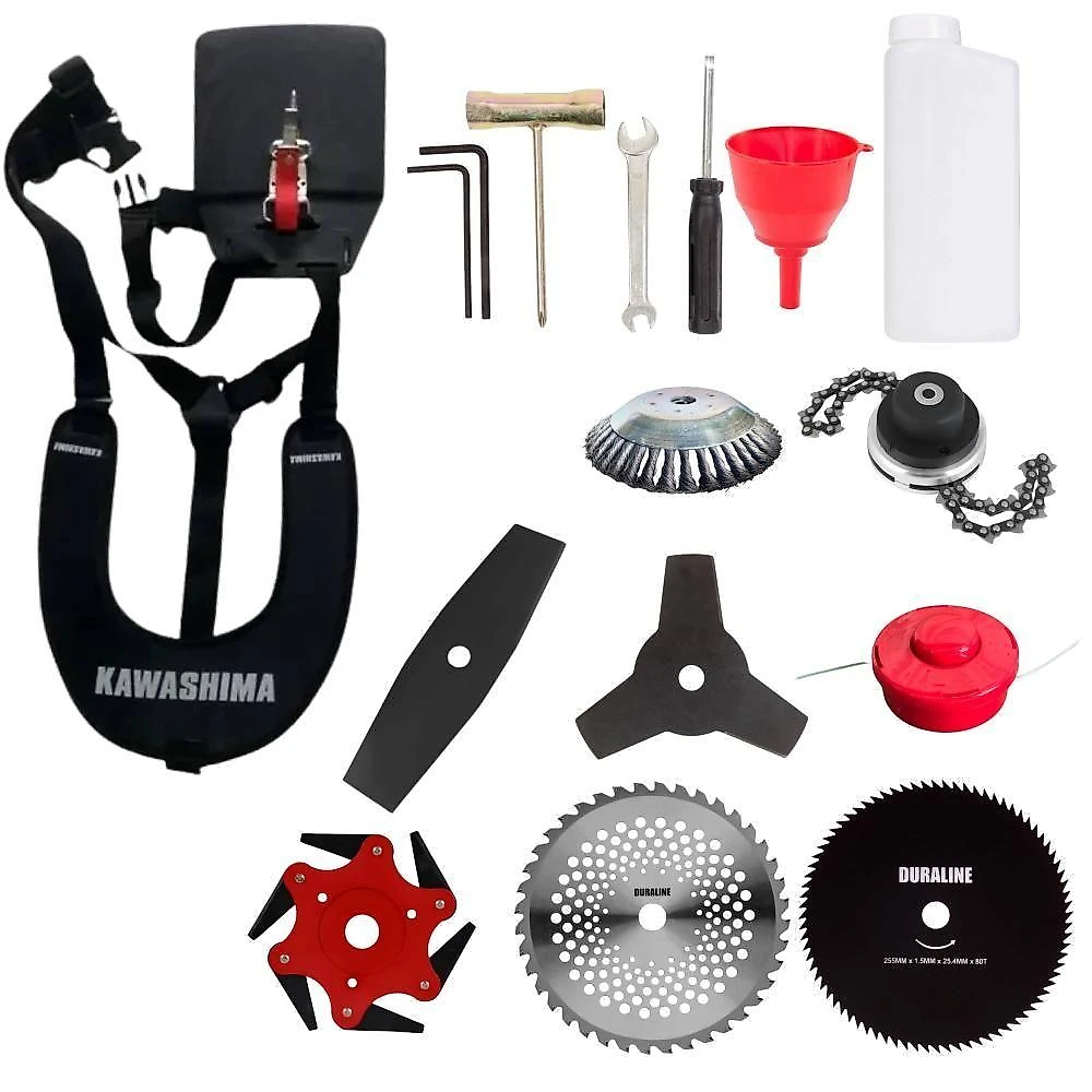 Roçadeira Lateral Kawashima Kw52l À Gasolina 52c 2,5hp + Faca 2 Pontas + Faca 40 Dentes + Faca 80 Dentes + Faca 6 Ponta