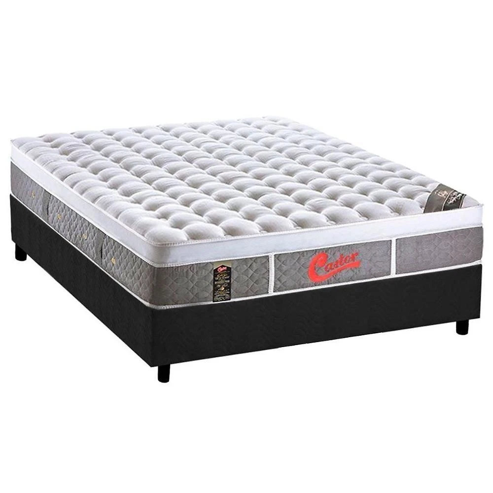Cama Box Casal CRC Colchão Molas Ensacadas Light Plush Euro Pillow Cinza Castor