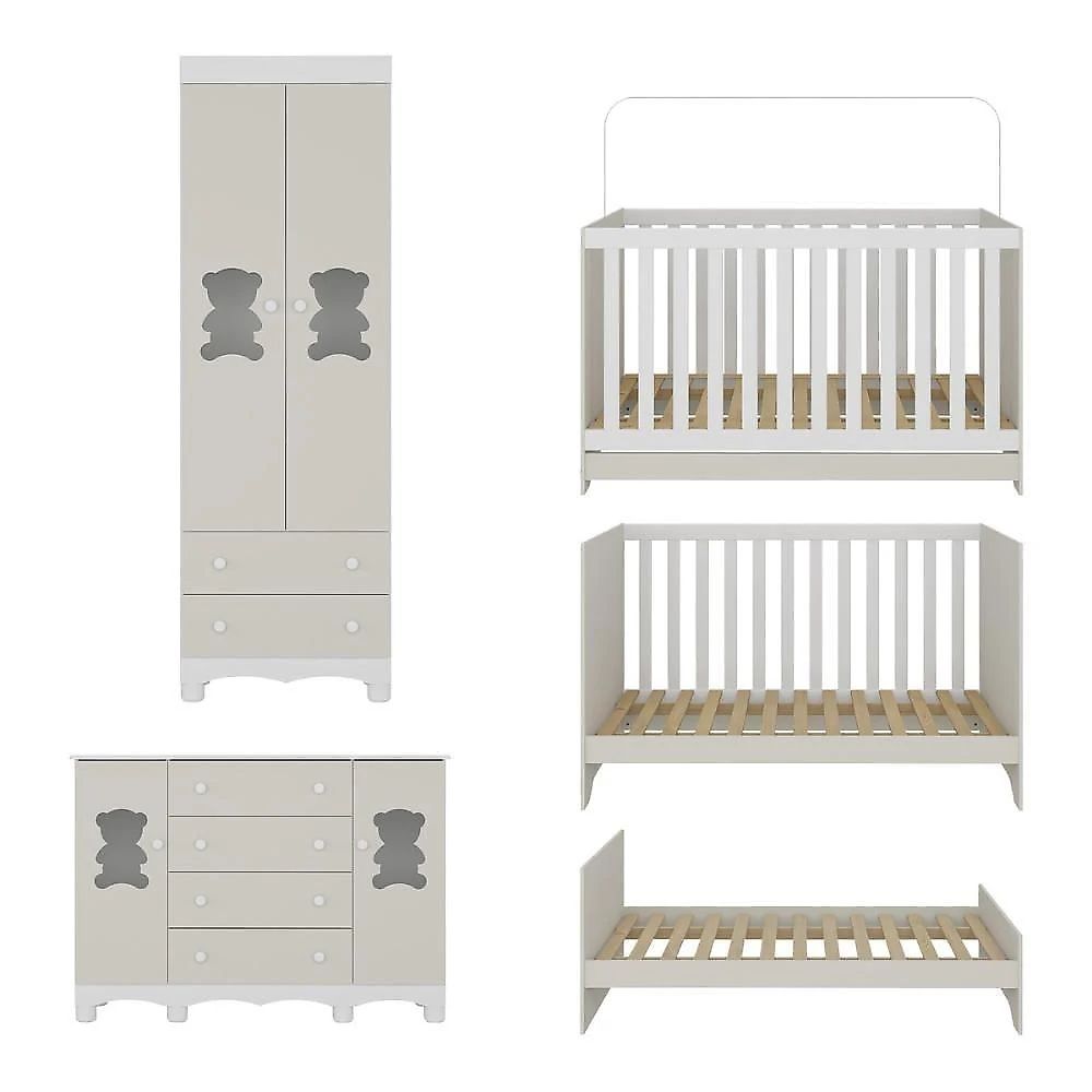 Quarto De Bebê Completo C-berço Americano 3 Em 1 Colchão Ternura Multimóveis MP4675 Branco-off White