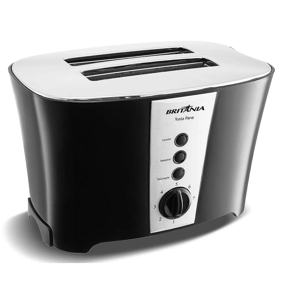 Torradeira elétrica tosta pane 3 em 1 7 níveis 850w 110v preto britânia