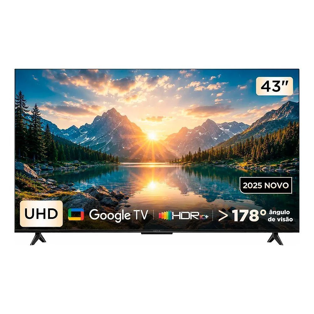 Smart TV LED Semp 43S62 43" 4K Ultra HD HVA Preto Google TV Wi-Fi Bluetooth HDR10+ Bivolt