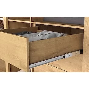 Guarda-Roupa Casal Mademarques Sevilha Flex com 228 cm Largura, 2 Portas, 6 Gavetas, 10 Prateleiras e Espelho Amêndoa/Off White