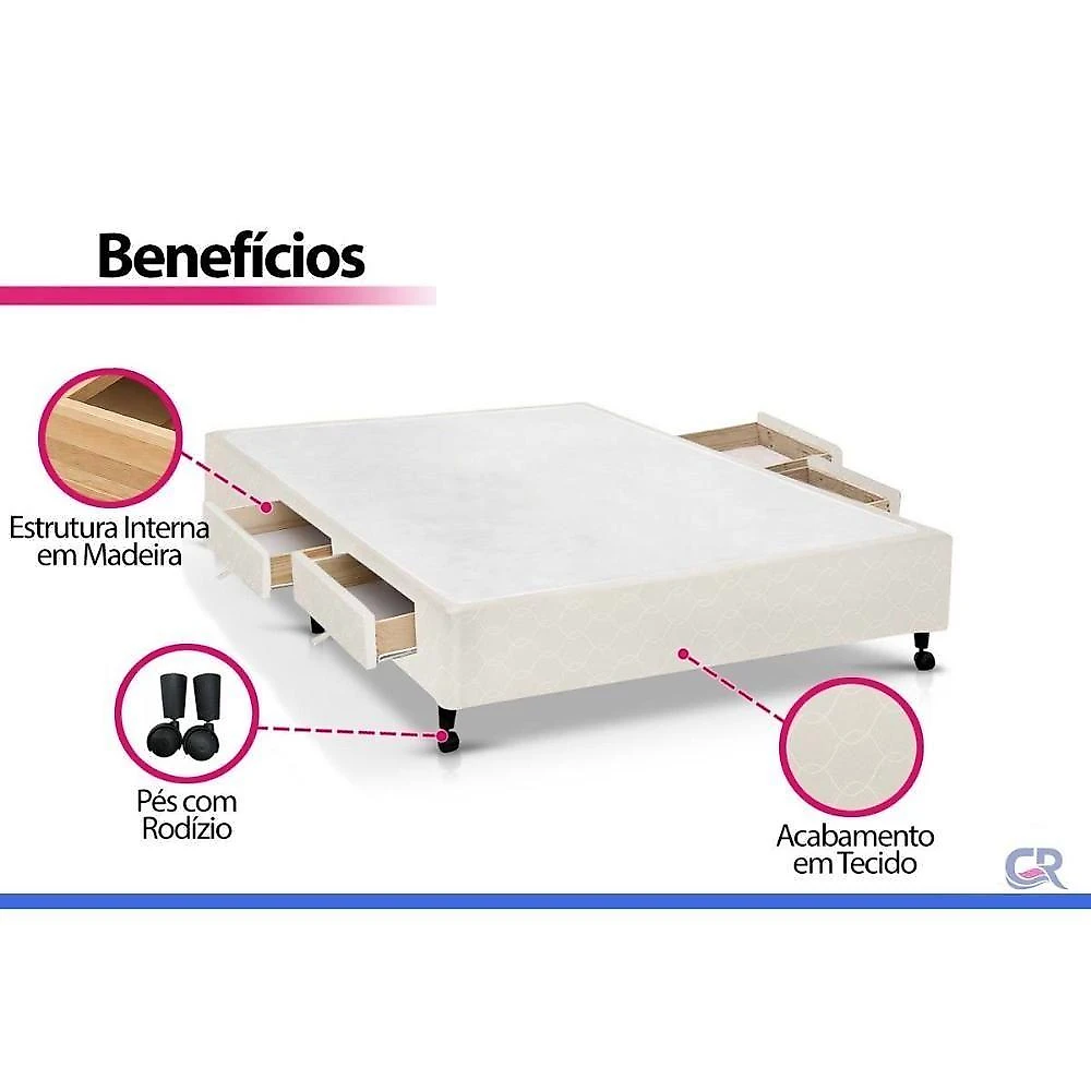 Cama Box Casal Poli Clean 4 Gavetas Madeira Tecido Bege Colchões Castor