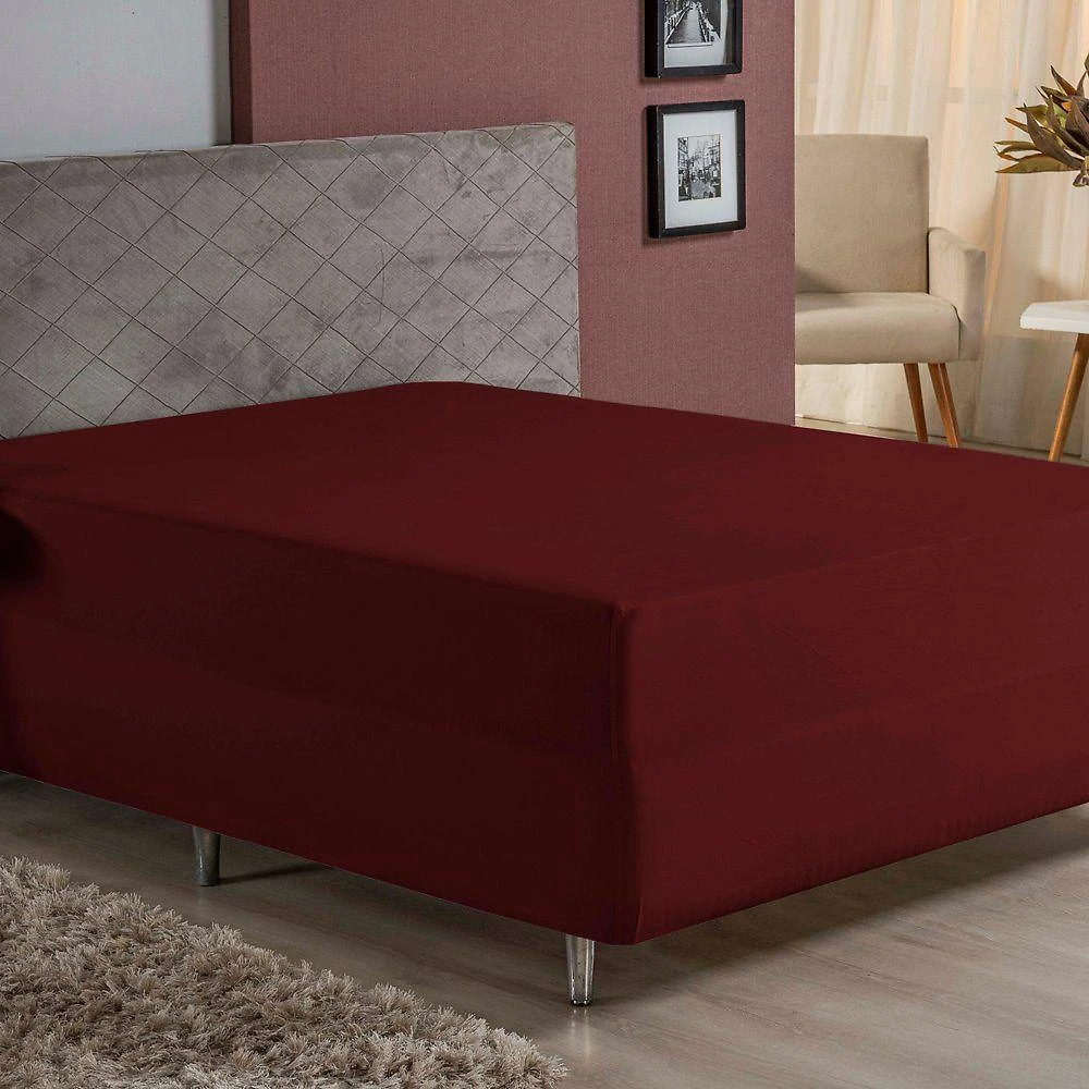 Lençol Com Elástico Queen Nobre 1 Peça Luva De Box 55cm De Altura Malha 100% Algodão - Vinho