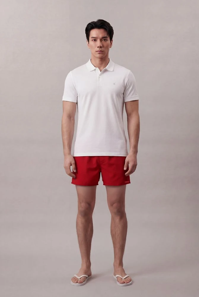 Shorts Elástico Liso Com Logo Lateral - Vermelho