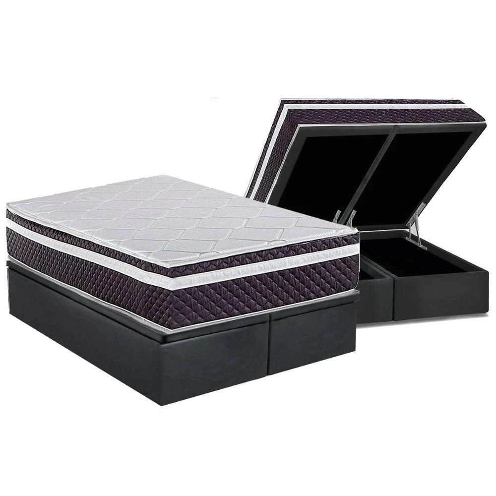 Cama Box Baú King: Colchão Molas Masterpocket Ensacadas Herval C1789 + Base Crc Suede Gray (193x203)