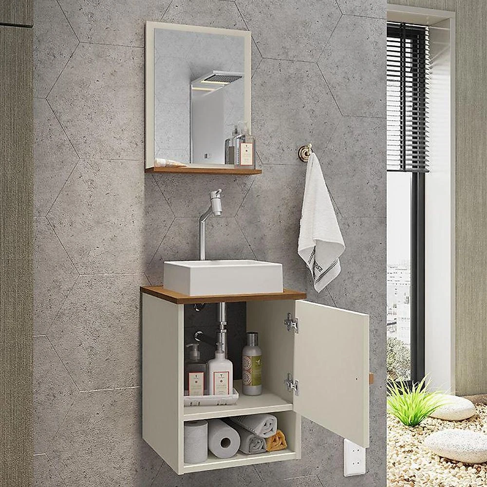 Gabinete Banheiro Lima Cuba Tulipa Bco Torneira Dl08 Val Abs Off White/nature Off White/nature