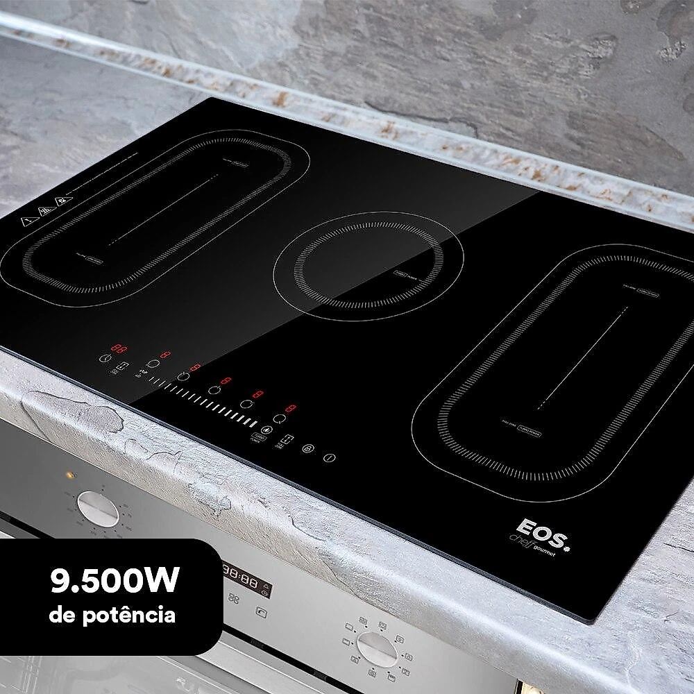 Cooktop de Indução Cinco Bocas EOS 90cm Freezone Due Preto 9500W ECI05EPF 220V
