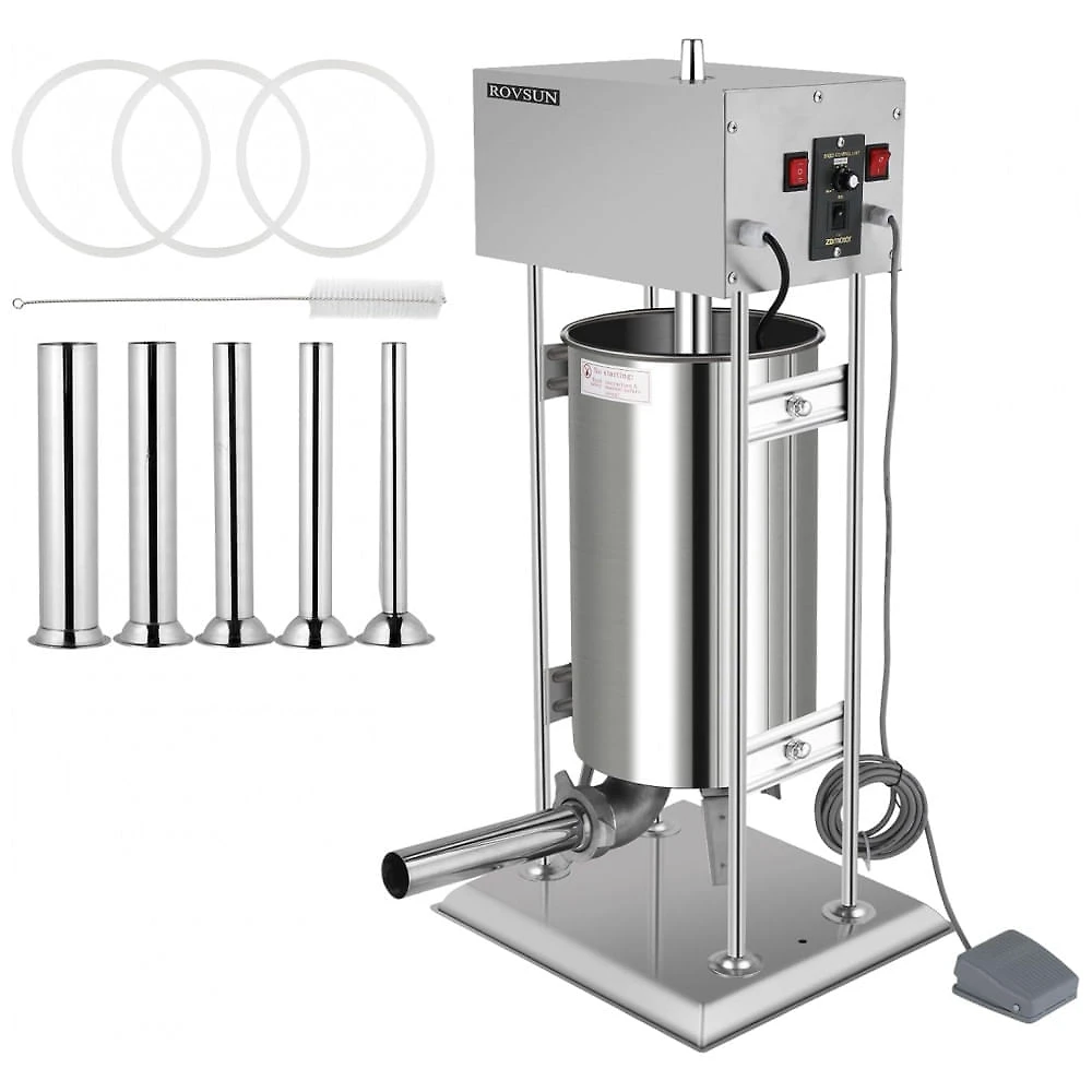 Miniatura Máquina de Encher Linguiça Elétrica ROVSUN 24,3 libras, Modeladora Vertical Ajustável de Aço Inoxidável Pesado, Enchedor de Carne com 5 Tubos