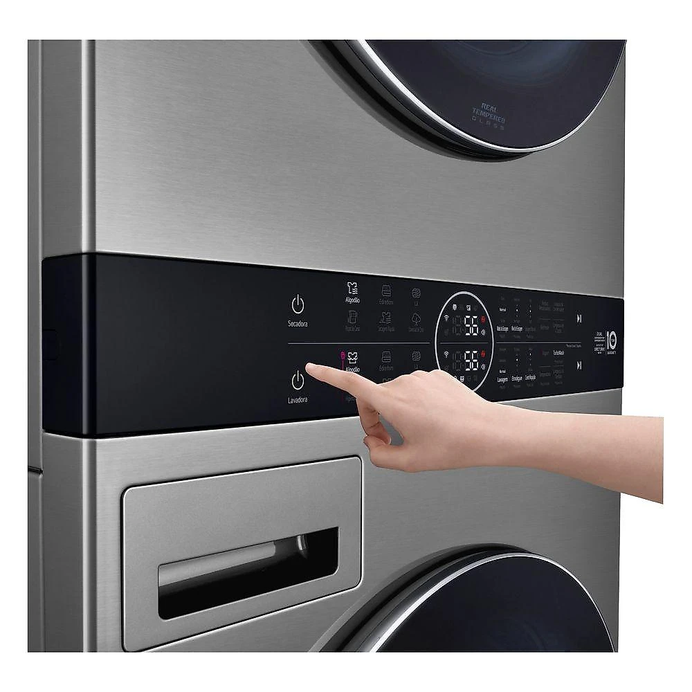 Lava e Seca Smart LG WashTower™ 17kg Aço Escovado com Inteligência Artificial AIDD™ WK17VS6A 220V