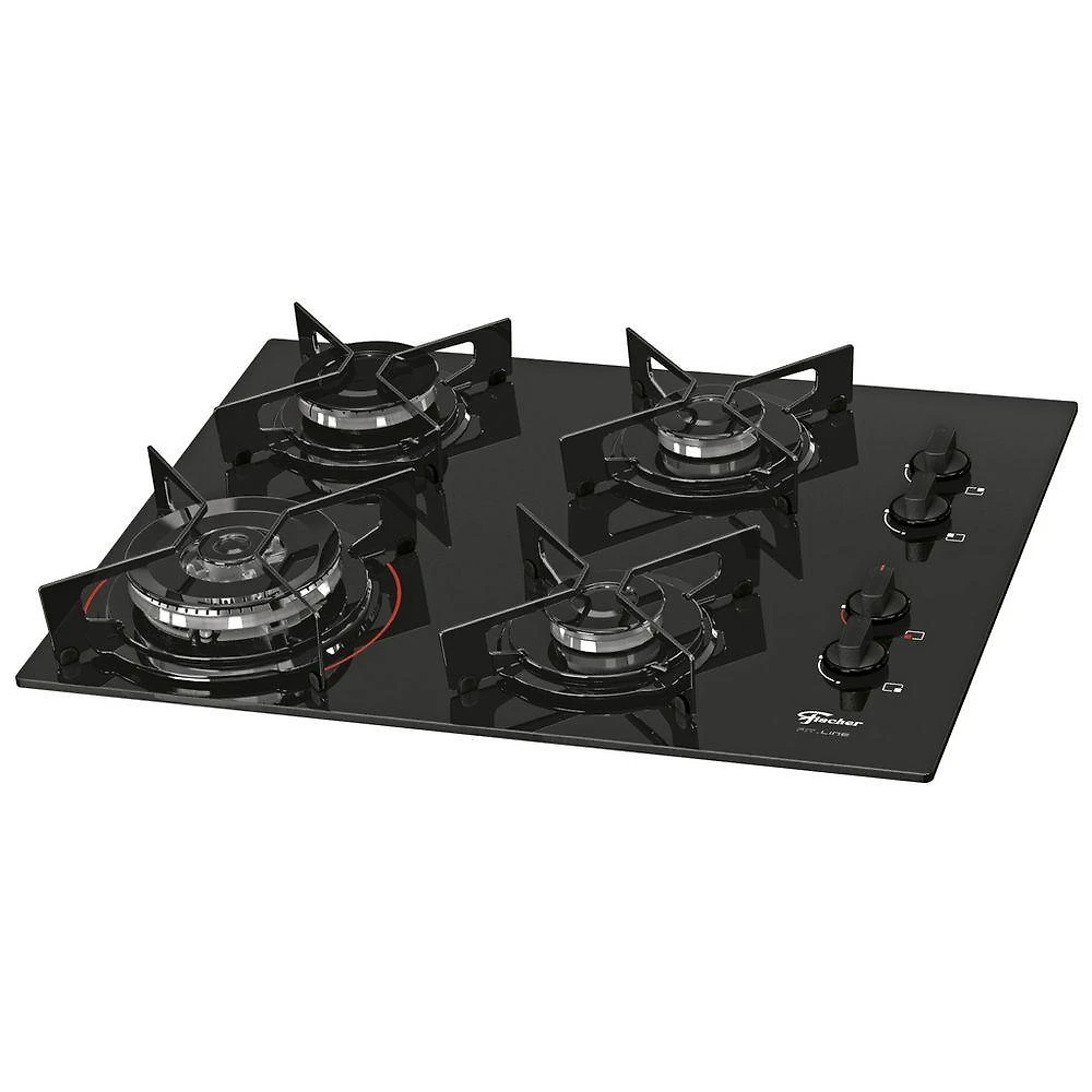 Fogão Cooktop Fischer 4Q Fit Line Gás TC Mesa Vidro Bivolt