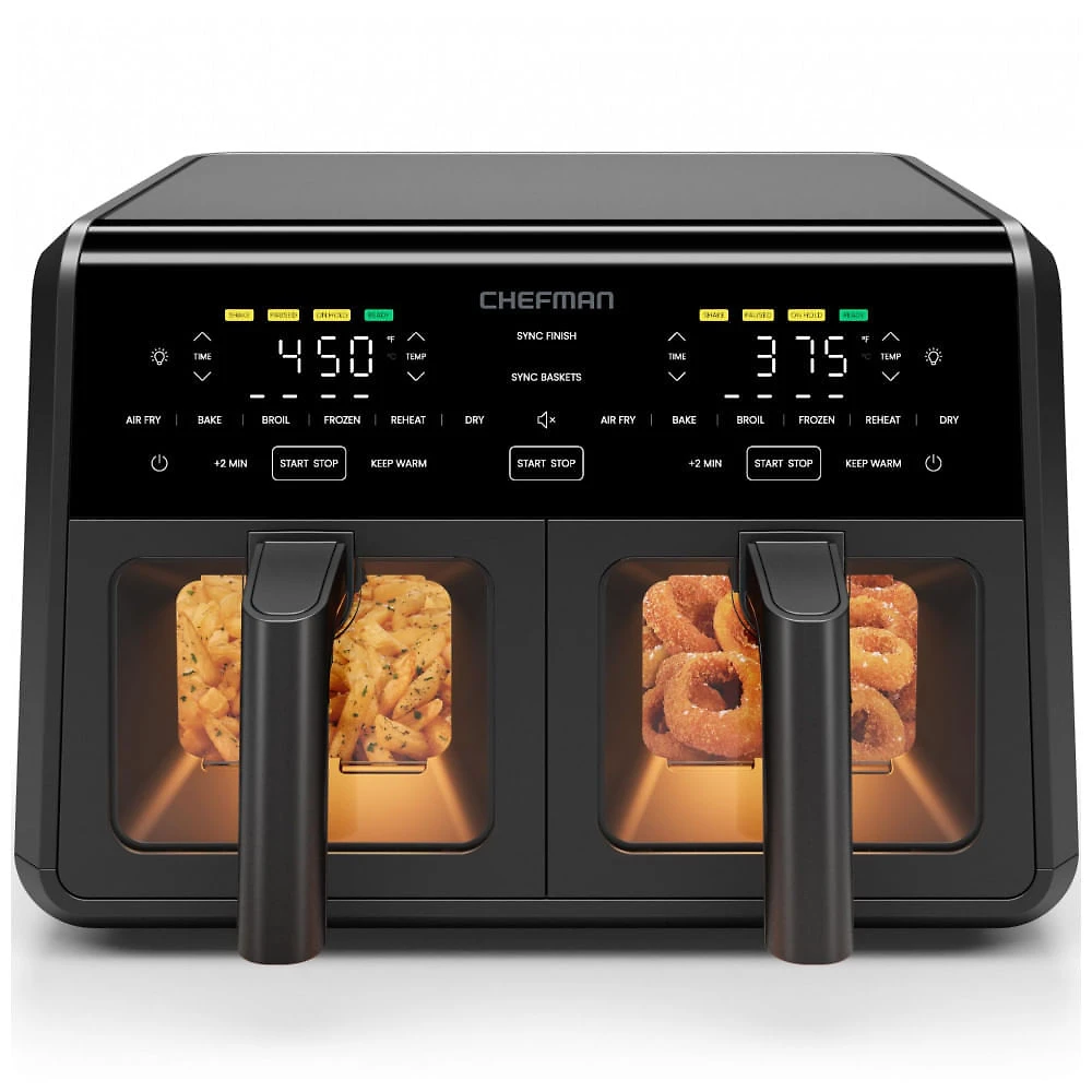 Fritadeira Elétrica Dupla Chefman TurboFry Preta Motor DC 2 Cestos Cerâmica 8,5L 232°C 1750W 120V