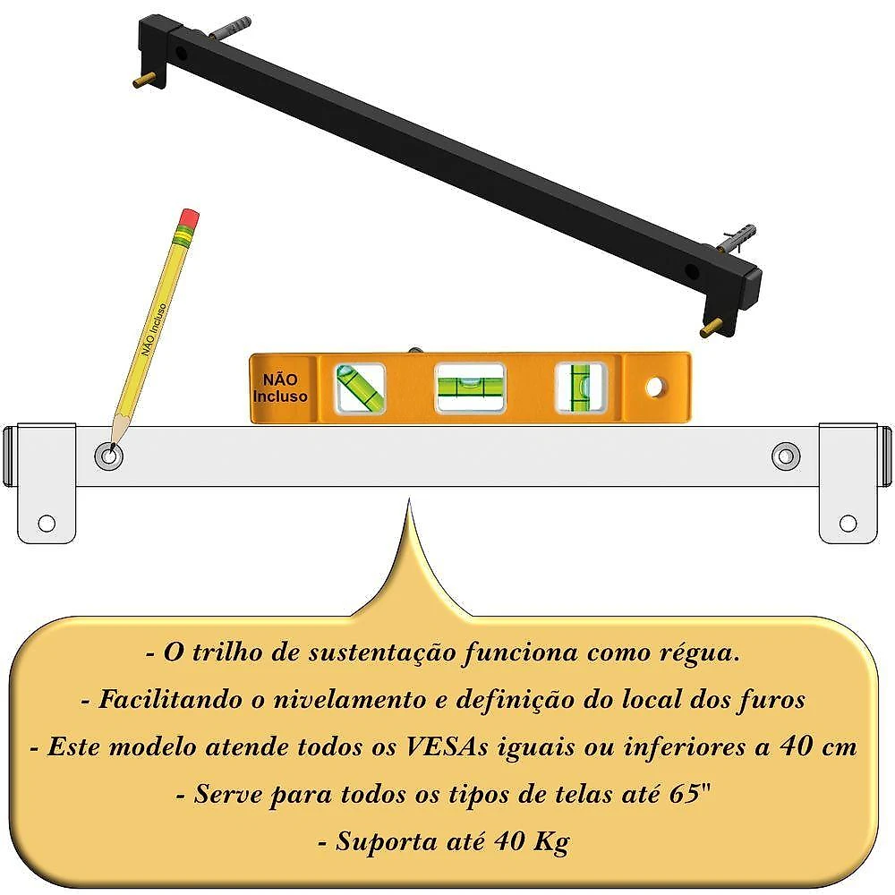 Suporte Universal Fixo Regua Tv 56 Vesa Até 400 Preto