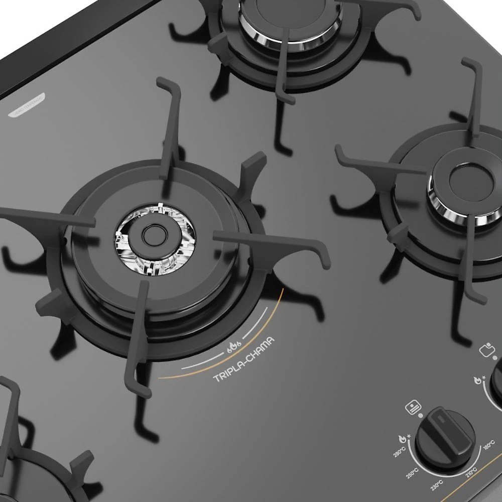 Fogão 5 Bocas A Gás Premium Glass Realce CR230 Preto Bivolt
