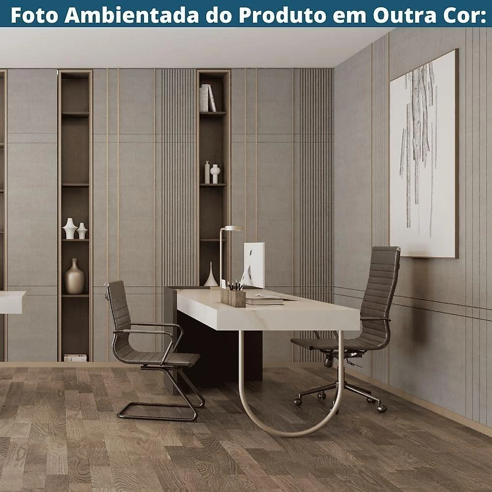 Kit 2 Cadeiras Escritório Manhattan Black Esteirinha Presidente Fratini Pu Cinza Base Rodízio Preto