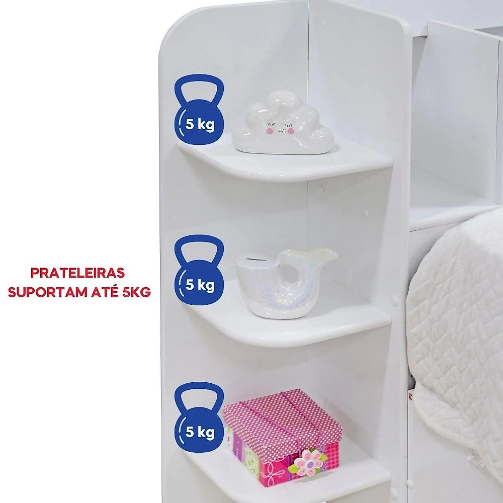 Quarto Infantil Completo com Guarda-roupa Cama 100% Mdf e Cômoda Angel Branco
