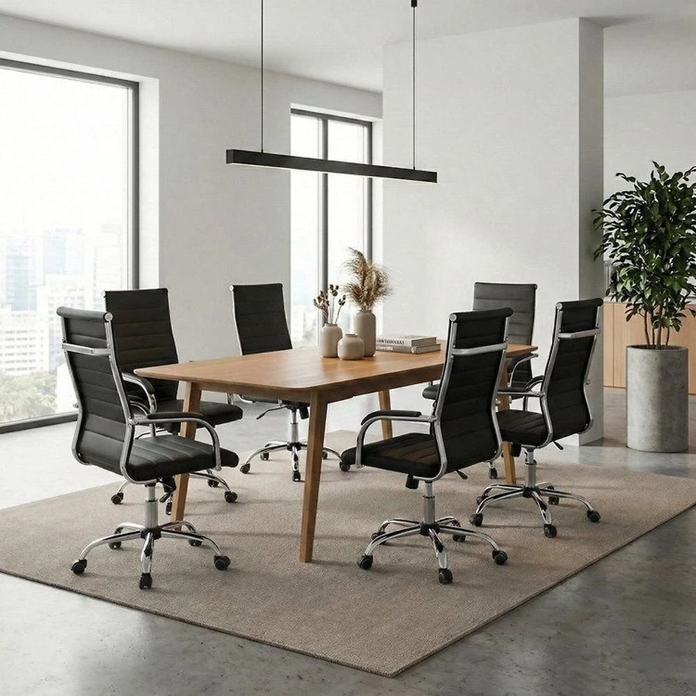 Conjunto Mesa de Reunião Retangular e 6 Cadeiras de Escritório com Rodízio Florença Espresso Móveis Cinamomo /
