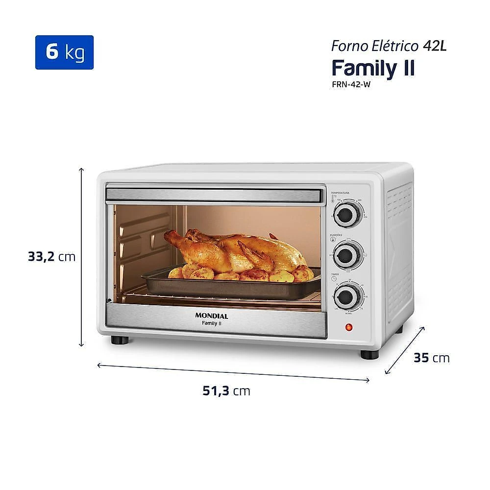 Forno Elétrico 42L Family II Mondial Preto/inox 1600W FRN-42-W 220V