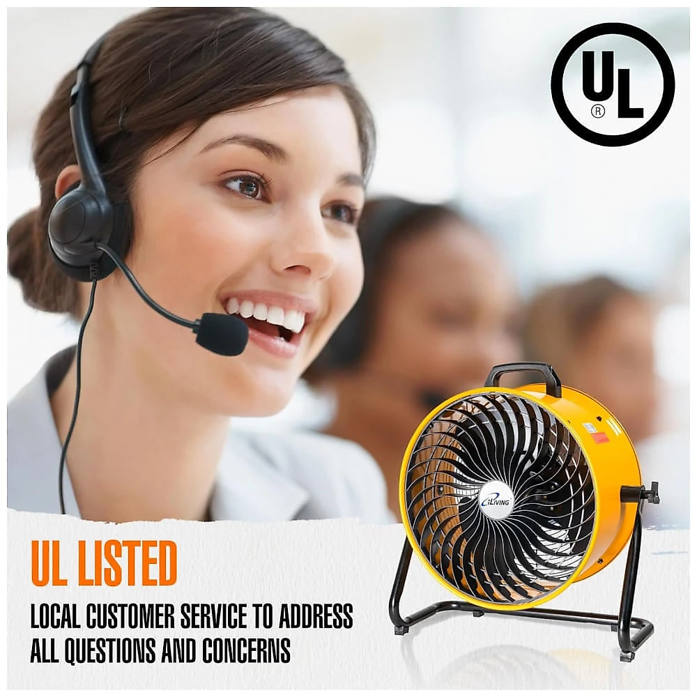 Ventilador iLiving ILG8TF18-DC Amarelo 45 cm, 3 Velocidades, Baixo Ruído, 4019 CFM, Motor 190W, Portátil, Piso/Parede, Voltagem 110V