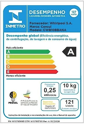 Máquina de Lavar Consul CWB10BB 10kg Dosagem Econômica Ciclo Praia Filtro Anti-Fiapo Branca 110V