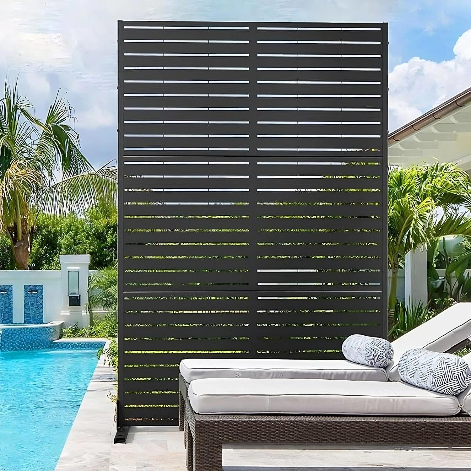 Miniatura Biombo Reto Linhas De Metal Interno/Externo 1,8X1,2Mt Preto