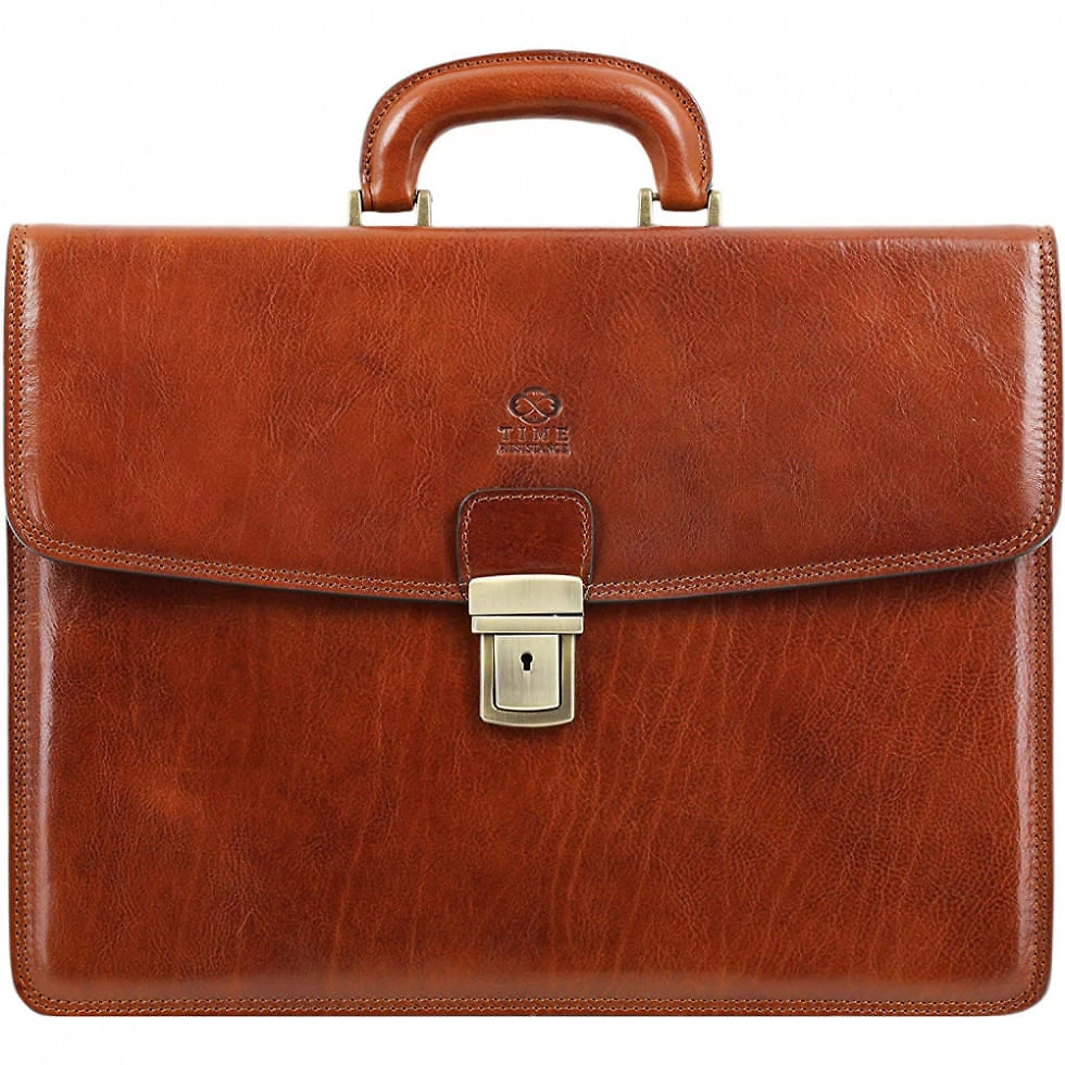 Bolsa Maleta Time Resistance de Couro Masculina para Laptop , Marrom Claro
