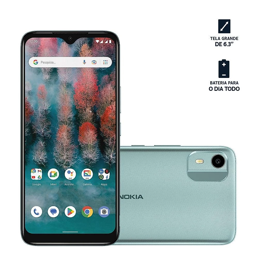Smartphone nokia c12 4g 64 gb + até 4 gb ram* tela 6,3" hd+ câmera com ia android desbloqueio facial cinza - nk121out [reembalado] verde - 6,3"