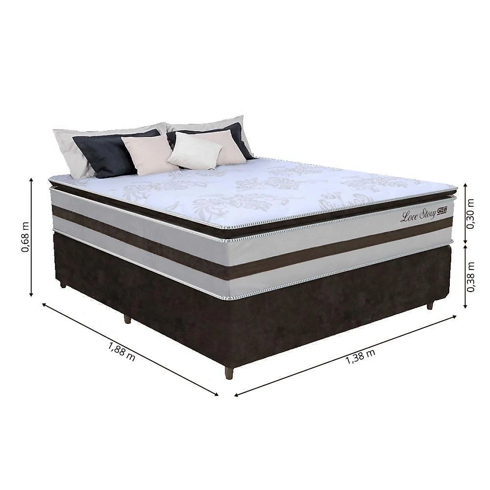 Cama Box Casal 1,38M Colchão Molas Ensacadas 138X188X68Cm