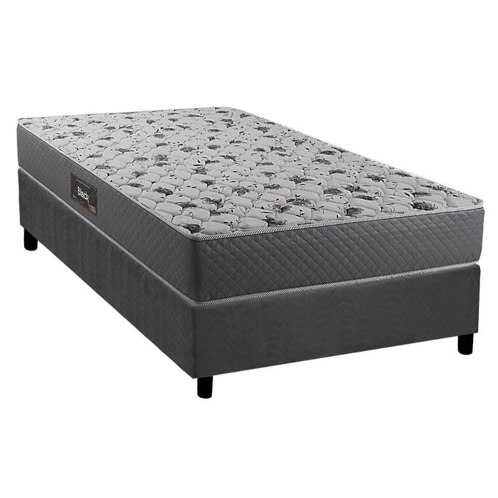 Conjunto Box Solteiro Colchão Espuma Herval D28 AG65 Black com Base CRC Suede Gray 78x188CM Herval