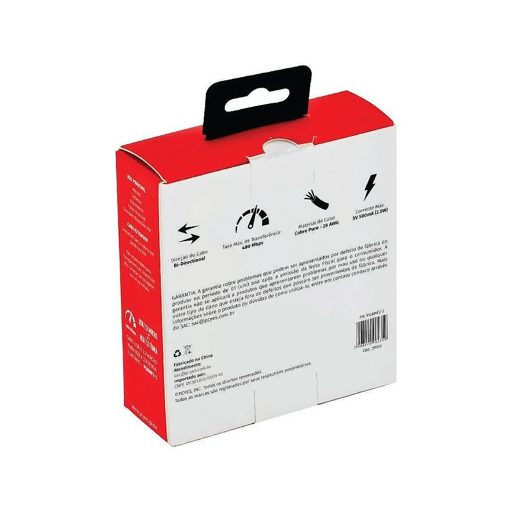 Cabo Extensor USB a 2.0 Macho para Fêmea 2M PUAMF2-2 para Periféricos USB 2.0 Pcyes