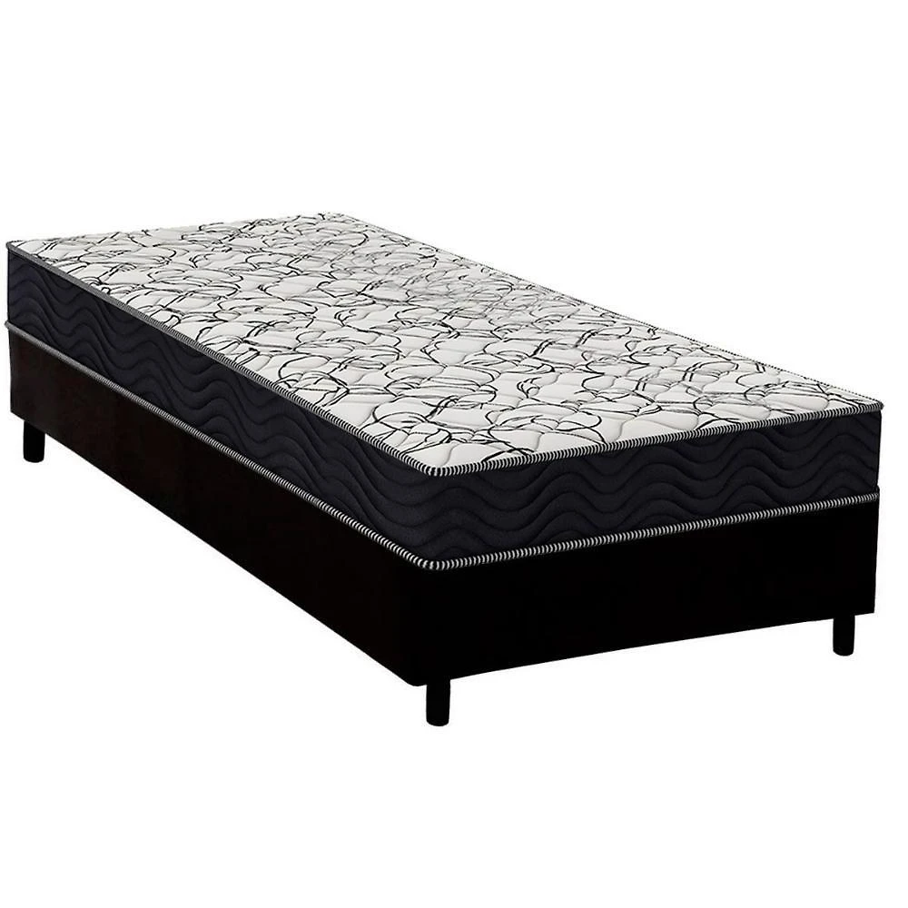 Conjunto Box Solteiro: Colchão Espuma Ortobom D45 Airtech 150 + Base Crc Suede Black (78x188)