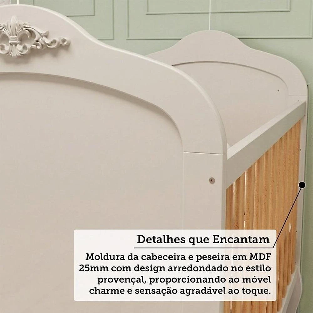 Quarto de Bebê com Berço Minicama Guarda-roupa e Cômoda 100% Mdf Maya Clássico Espresso Móveis Off White/Amêndoa
