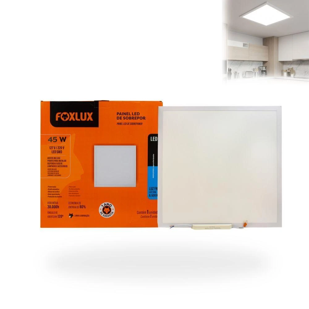 Painel Led Foxlux Quadrado Sobrepor 45w 6500k Branco Frio