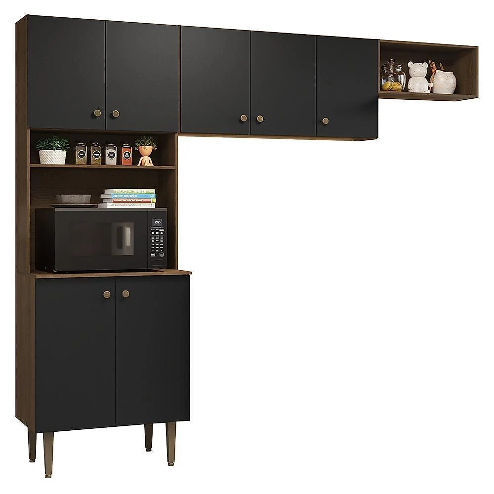 Armário De Cozinha Compacta 235cm Rustic/preto Gourmet Madesa Xa03 Rustic/preto