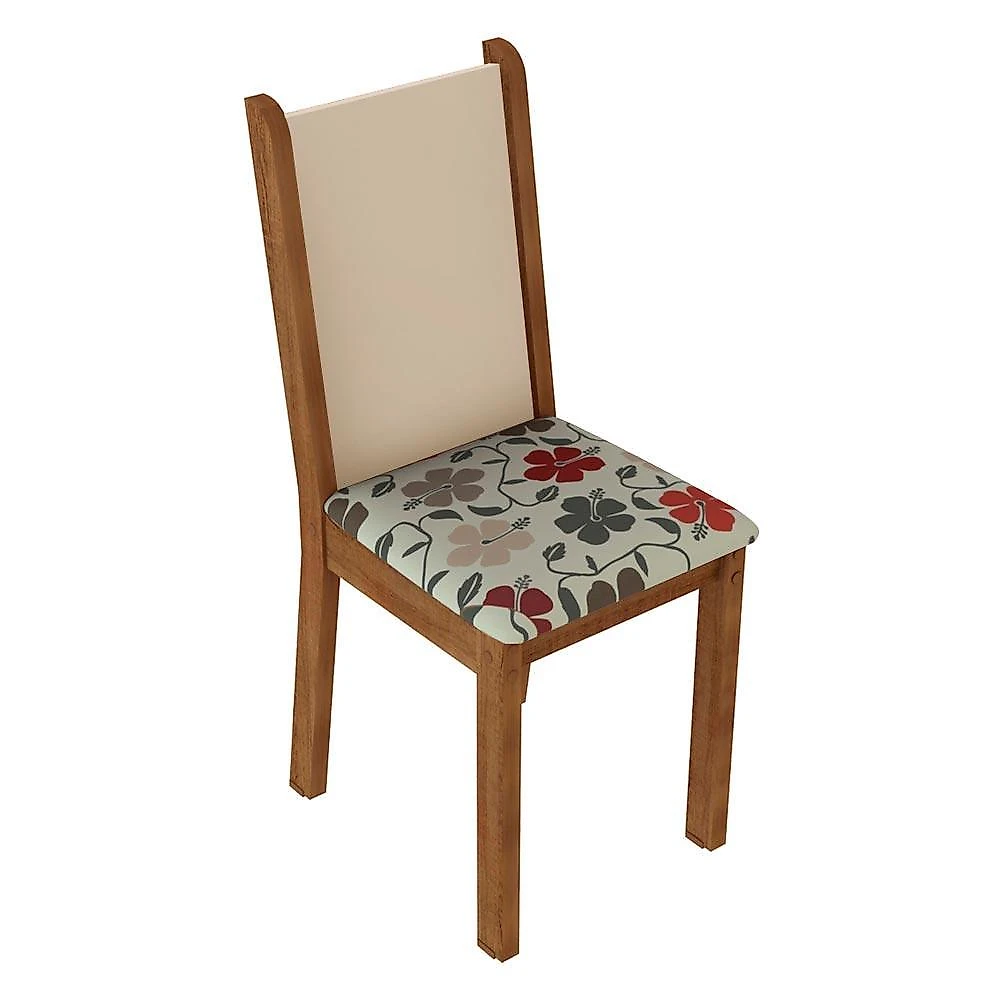 Conjunto sala de jantar mesa tampo de vidro 4 cadeiras rustic/crema/hibiscos suzy madesa