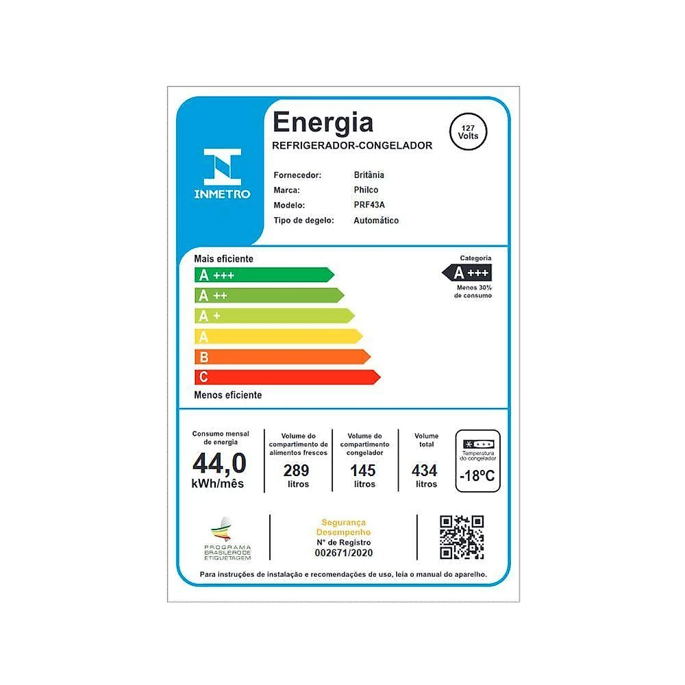 Geladeira 434L Philco Frost Free Inverter Side by Side PRF43A 110V