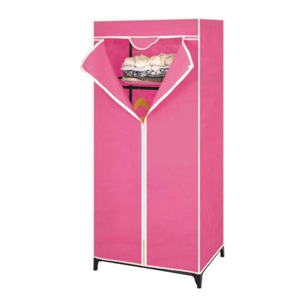 Guarda-roupa Portátil Com Zíper E Cabideiro Organizador Dobrável Com Prateleiras Rosa