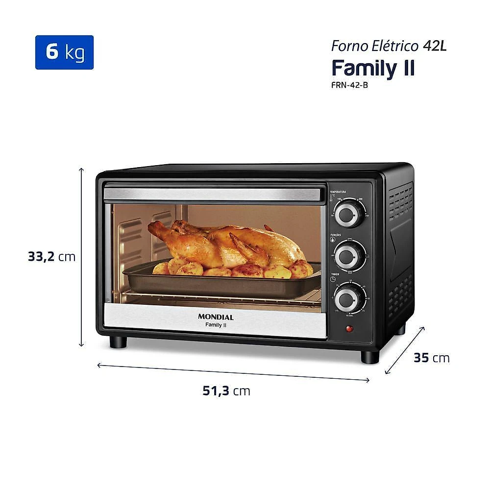 Forno Elétrico Mondial Family II Preto/Inox 1600W 42L FRN-42-B 110V