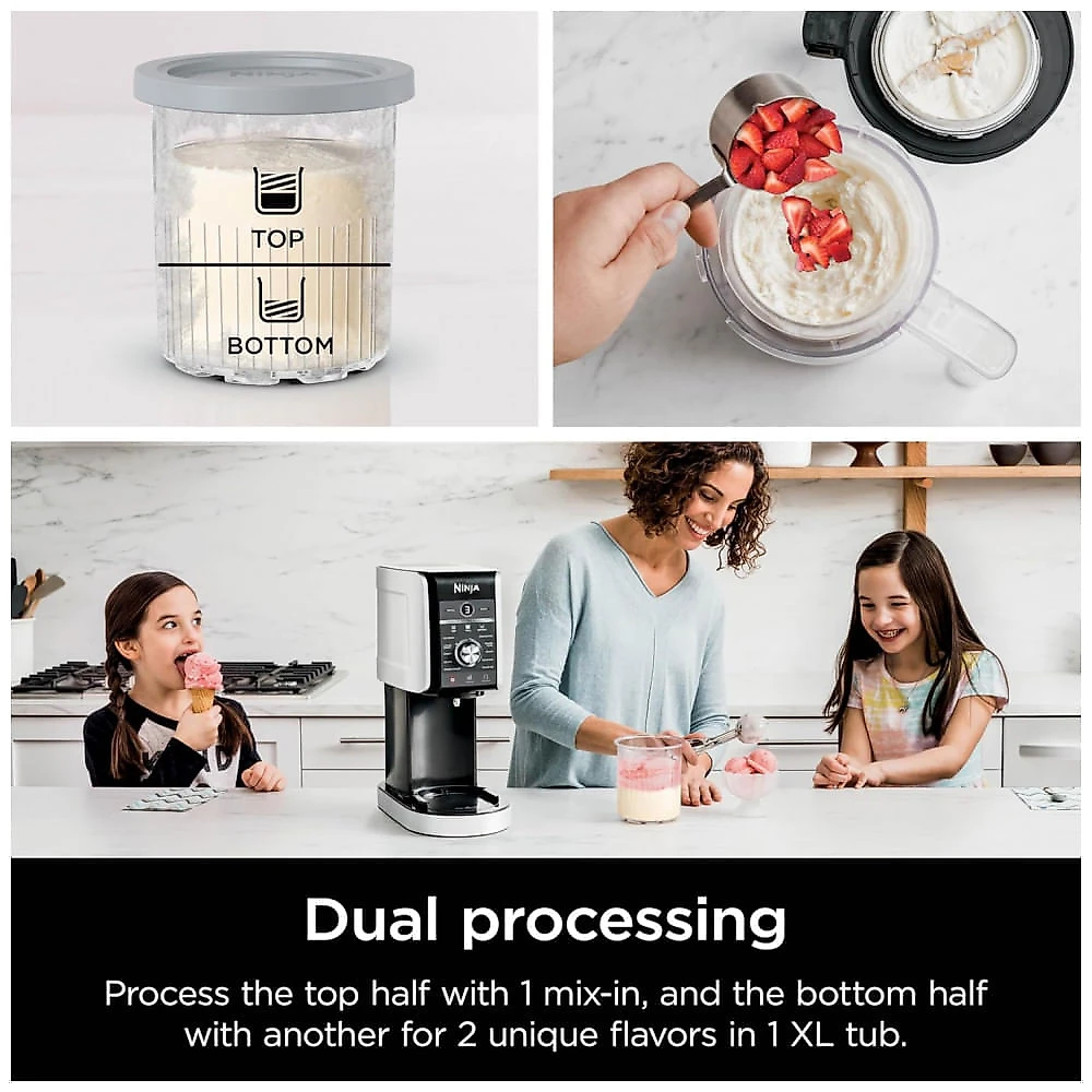 Sorveteira Ninja CREAMi Deluxe Prata para Sorvetes, Picolés e Iogurte Congelado com 4 Potes XL de 710ml, 11 em 1, Capacidade Extra