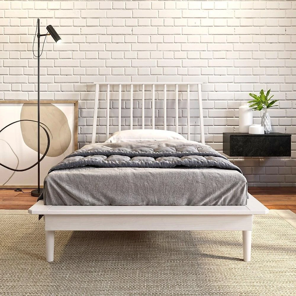 Cama Solteiro em Madeira Maciça Nordik Branco Lavado
