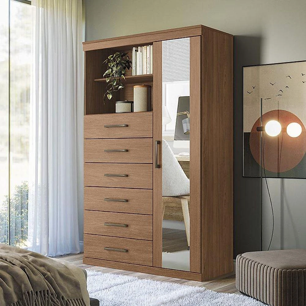 Guarda Roupa Casal com Cômoda Toledo 6 Portas de Bater 6 Gavetas MDP Jatobá Santos Andirá 180CM