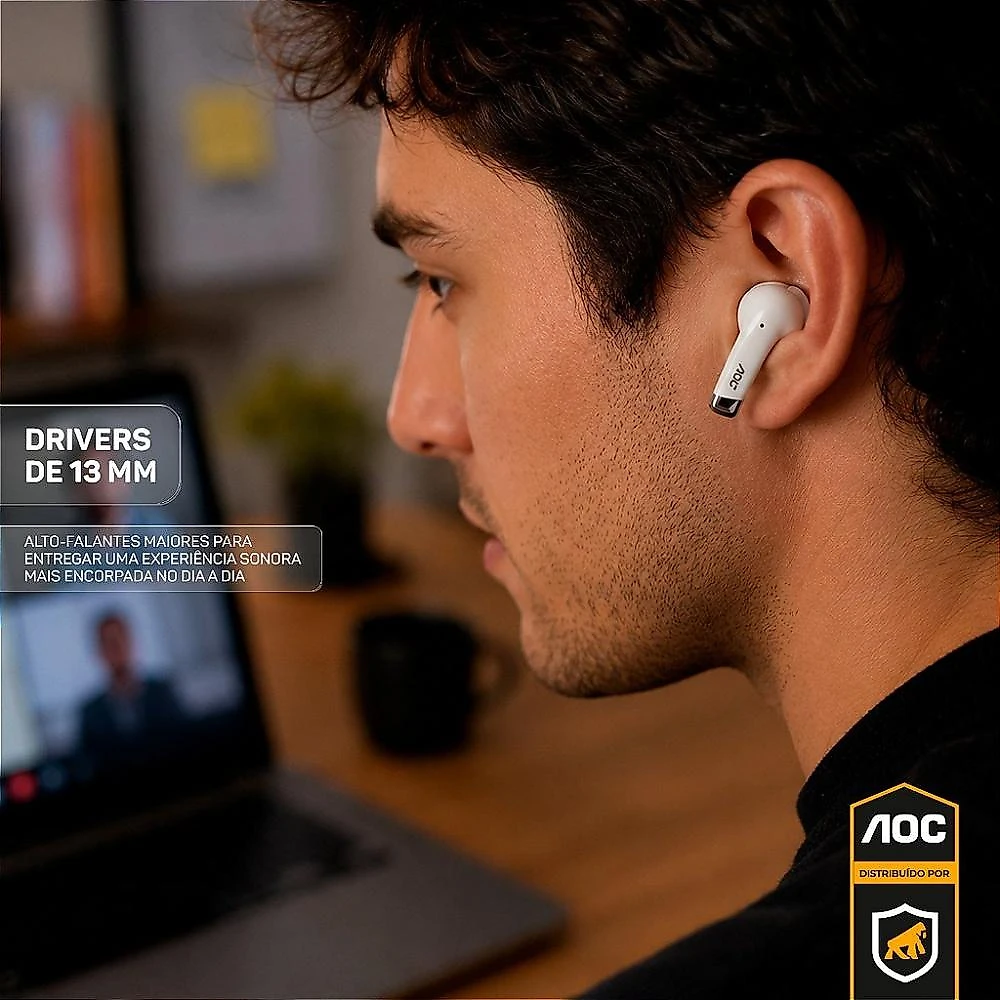 Fone de Ouvido Bluetooth Earbuds Pro V5.4 com Estojo de Recarga e Baixa Latência - Branco - AOC